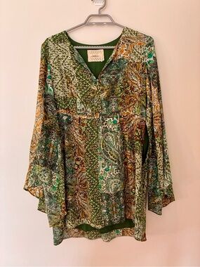 Floreat Green Multi Paisley V-Neck Mini Dress